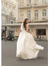 Button Front Strapless Ivory Satin Minimalist Wedding Dress
